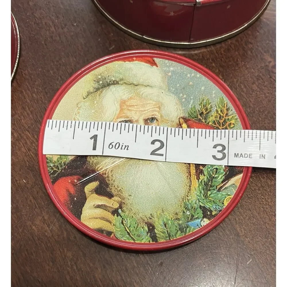 VTG 1986 Mrs. Grossman's 6 Pc Christmas Decor Santa Tin Coaster Set By Enesco